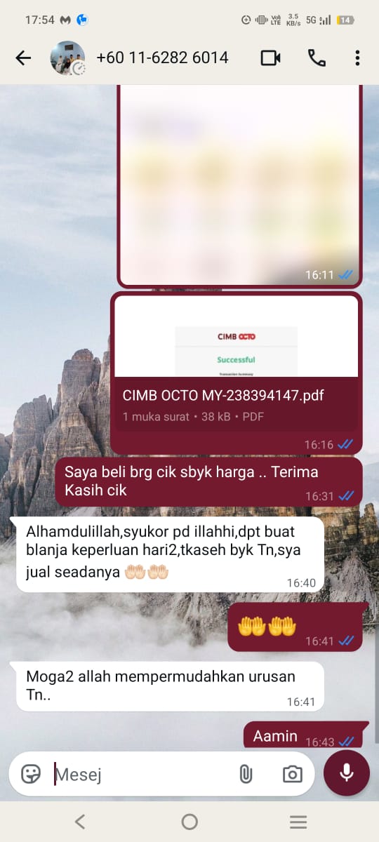 Bukti bayaran & mesej pelanggan #5