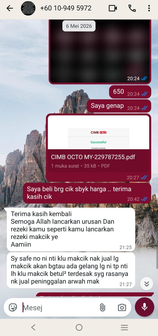 Bukti bayaran & mesej pelanggan #1